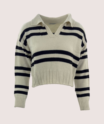 1773 POLO YAKA ÇİZGİLİ CROP KAZAK