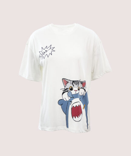 YC154 BİS.YAKA KEDİ BASKILI TSHIRT