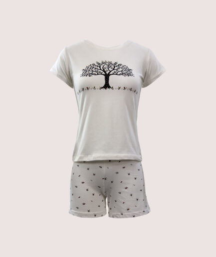 7636 AĞAÇ BASKILI TSHIRT ŞORTLU TAKIM