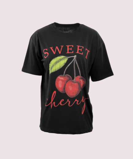 YS196 SWEET YAZILI KİRAZ BASKILI TSHIRT