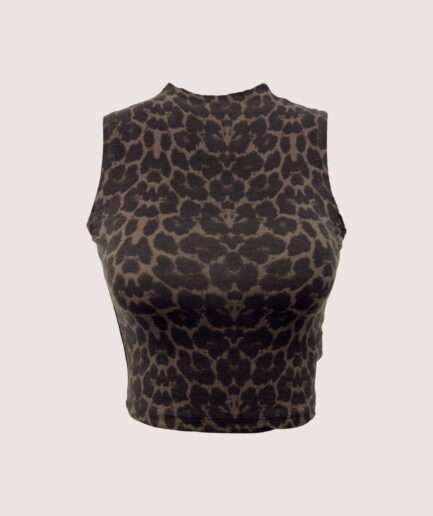 2841 LEOPAR DESEN SIFIR KOL CROP TRANSPARAN BLUZ