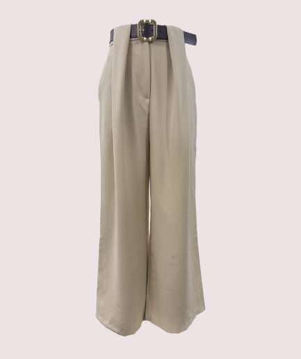 20403 KEMERLİ PİLE DETAYLI BOL PAÇA DOUBLE PANTOLON